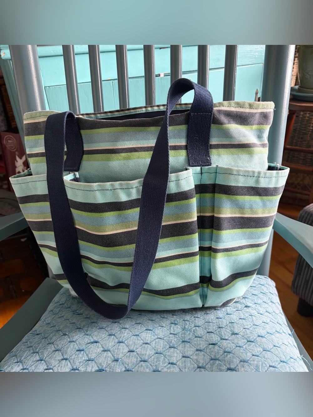 Vintage Eddie Bauer Striped Canvas Garden Tool Tote